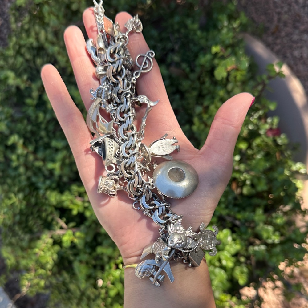 Silver Charm Bracelet vintage chunky 925
